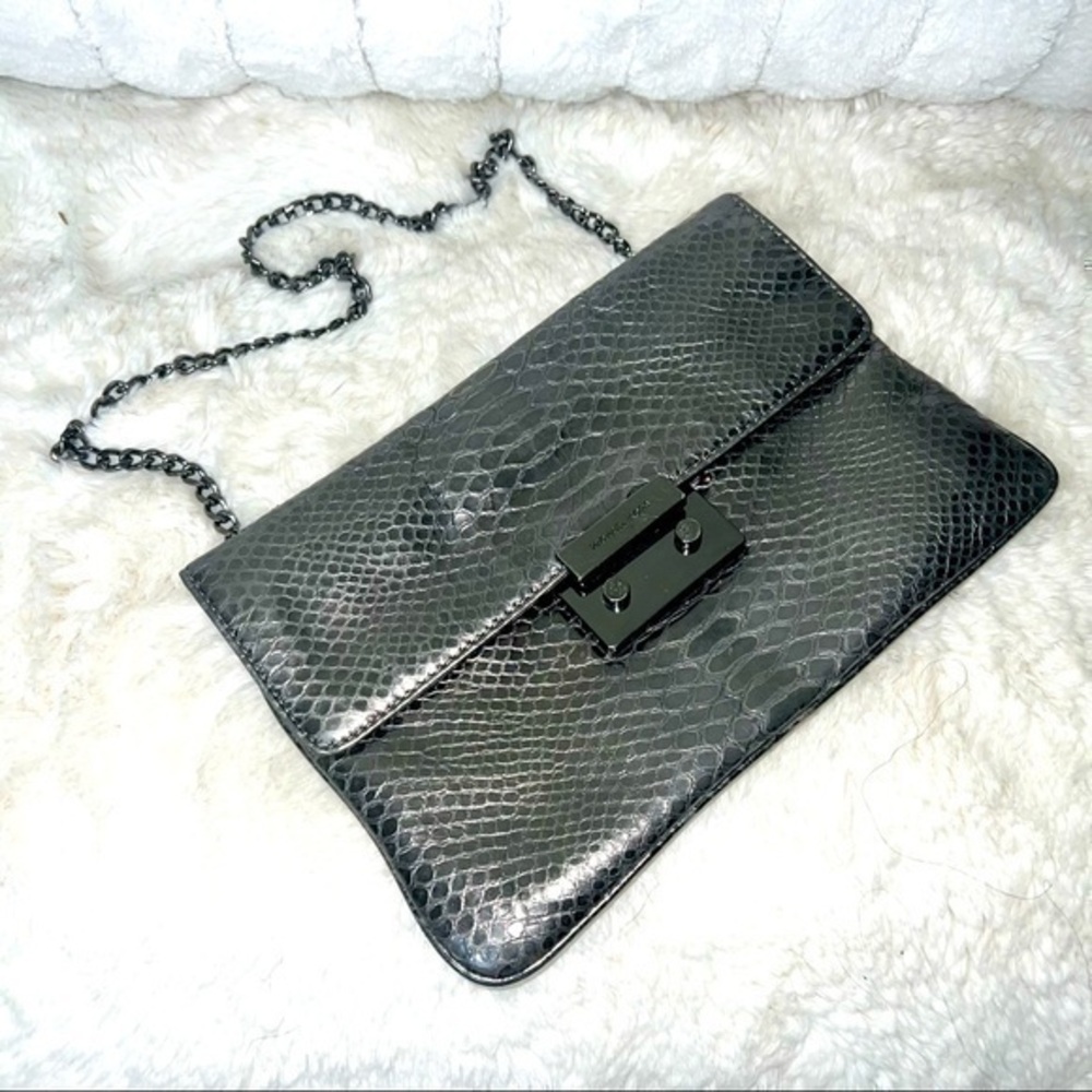 Michael Kors Gray Python Embossed Slim Flap Chain Bag